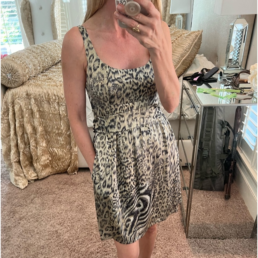 Leopard Silk Designer Cocktail Work Dress size Small